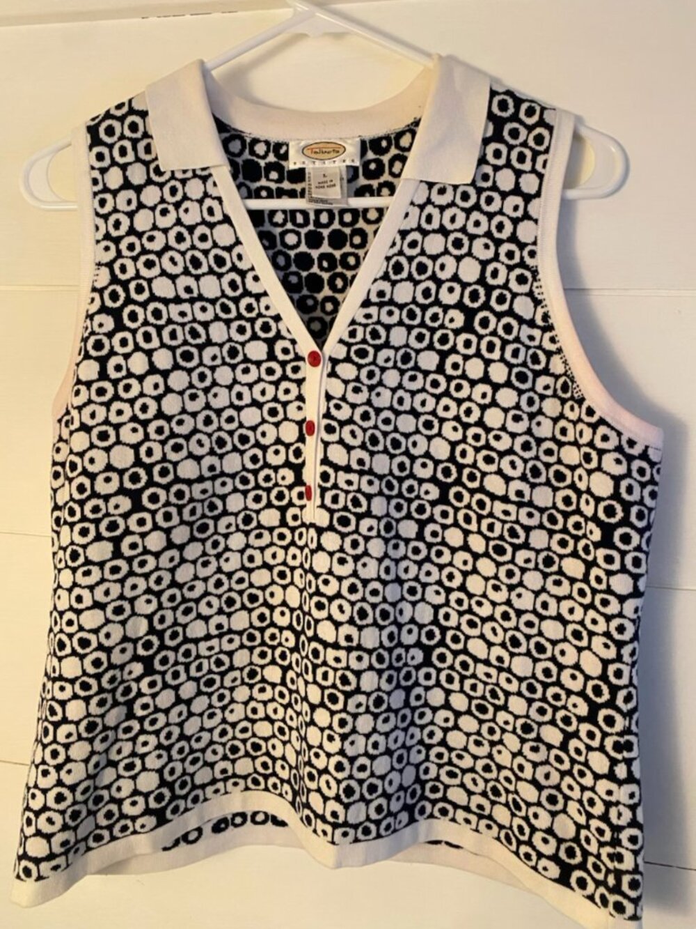 Talbots Petites Navy White Geometric Knit Polo Sweater Tank Large